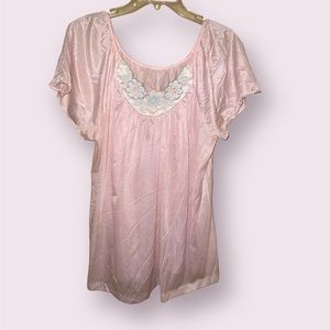 Vintage Light Pink Floral Sleepwear Night Top Pajamas Large